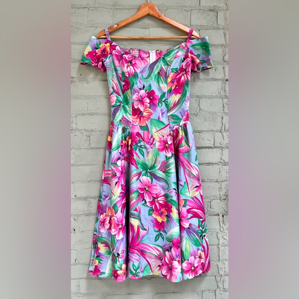 Floral Off The Shoulder Basque Waist Midi Party Dress - Picture 6 of 9